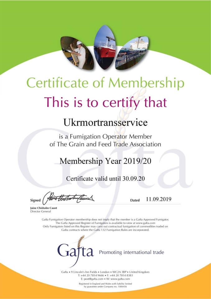 Gafta Fumigation Operator Membership Certificate